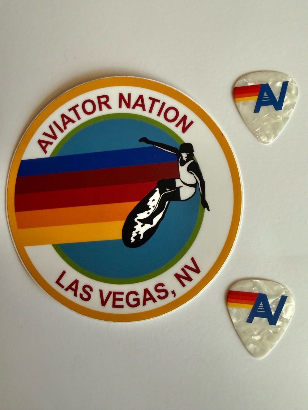 Aviator Nation Las Vegas Vinyl Sticker and 2 Guitar Picks 🌊 🏄